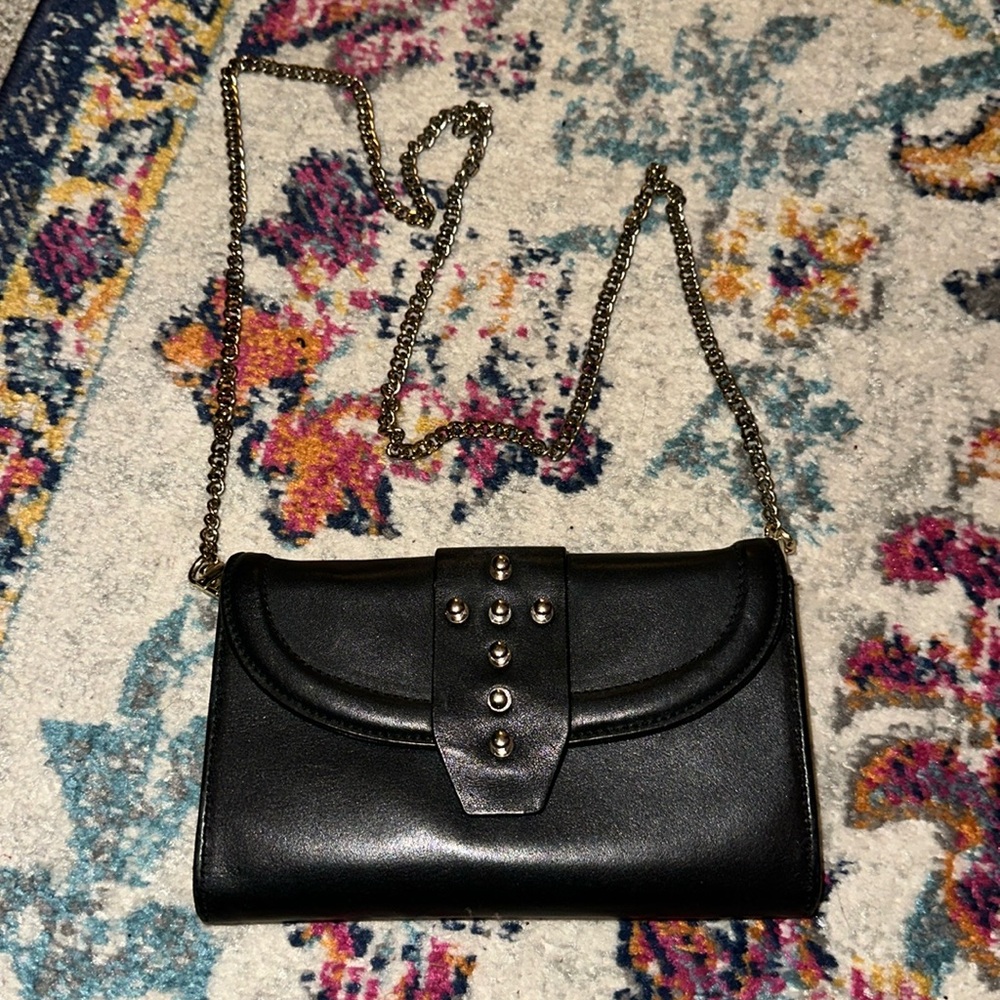 💖Tyrant Saint // black leather cross studded clutch with silver chain